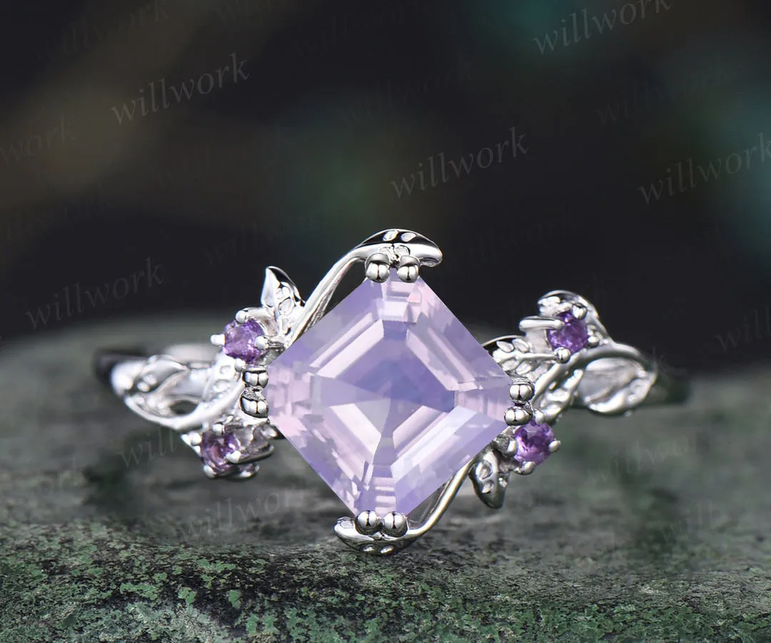 Asscher cut lavender amethyst engagement ring vintage leaf twig amethyst wedding ring nature inspired promise ring gifts for her sold by Willwork Jewelry