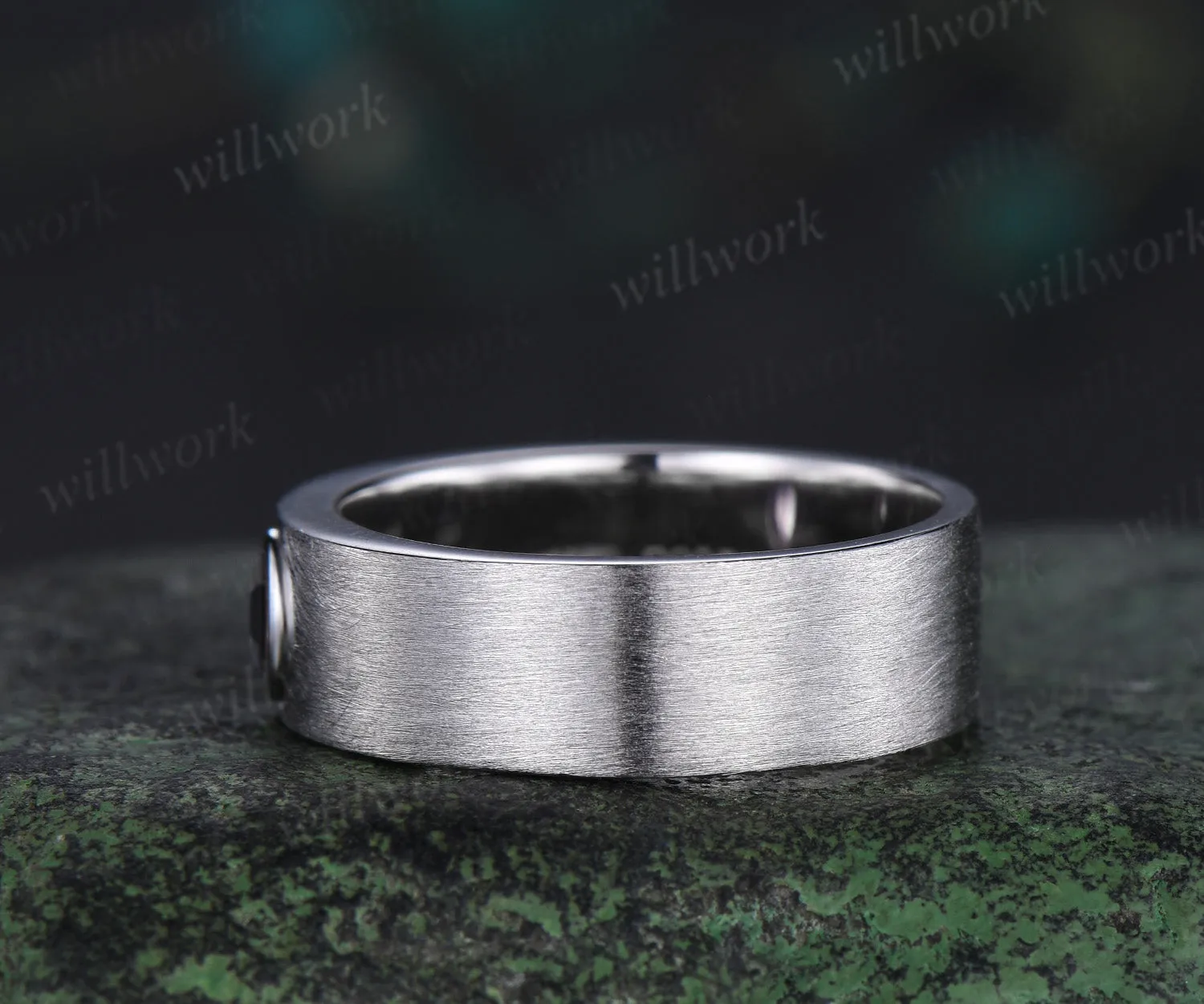 Solitaire oval natural black onyx men ring brushed finsh wide band white gold wedding band anniversary gifts sold by Willwork Jewelry product image thumbnail 5