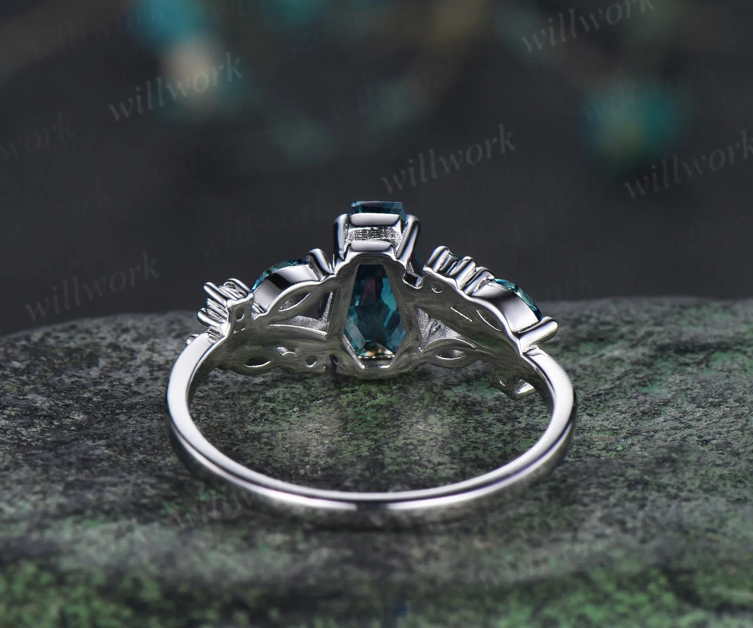 Coffin cut alexandrite engagement ring marquise color change split shank ring June birthstone jewelry gifts for women sold by Willwork Jewelry product image thumbnail 5