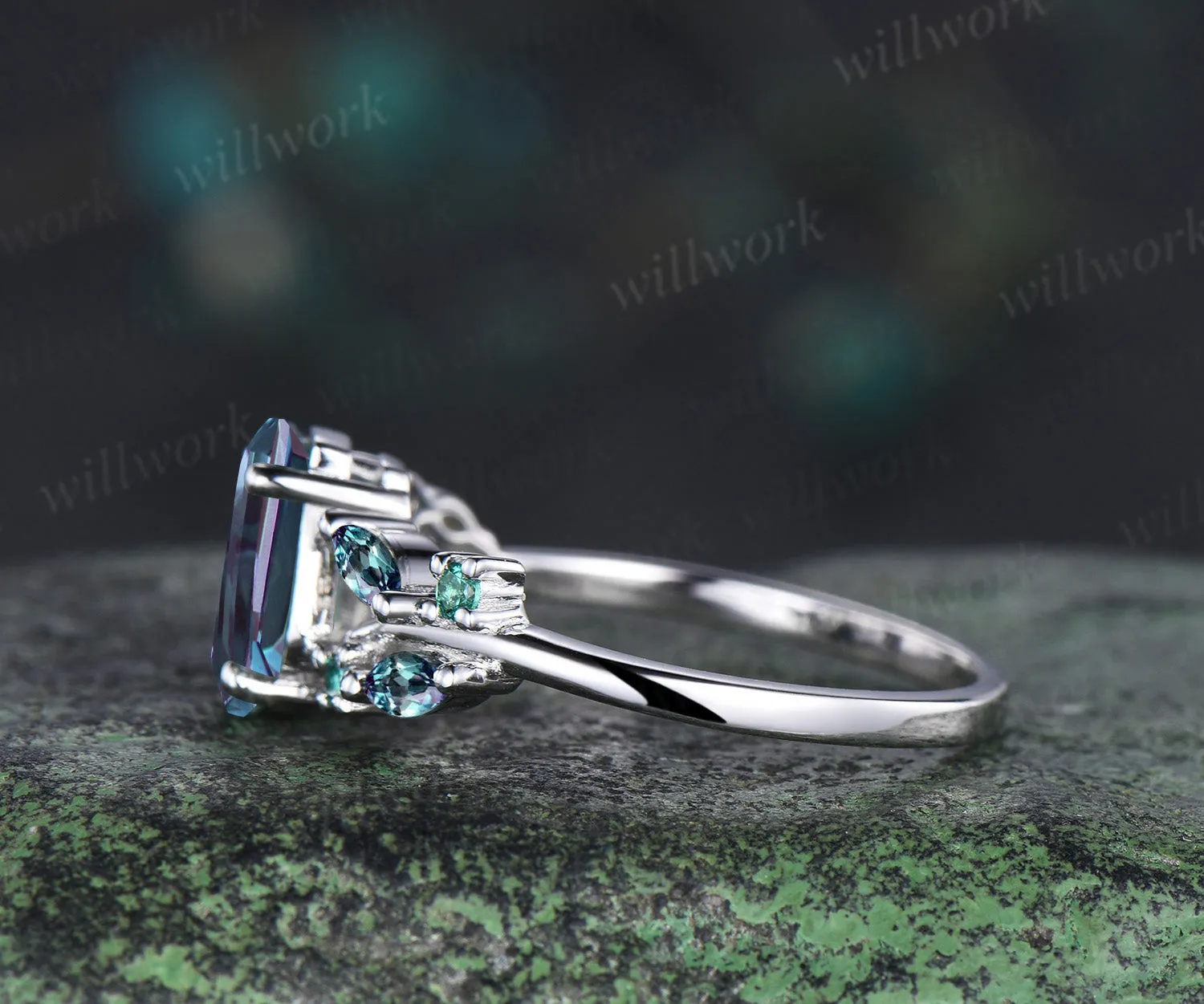 Coffin cut alexandrite engagement ring marquise color change split shank ring June birthstone jewelry gifts for women sold by Willwork Jewelry product image thumbnail 4