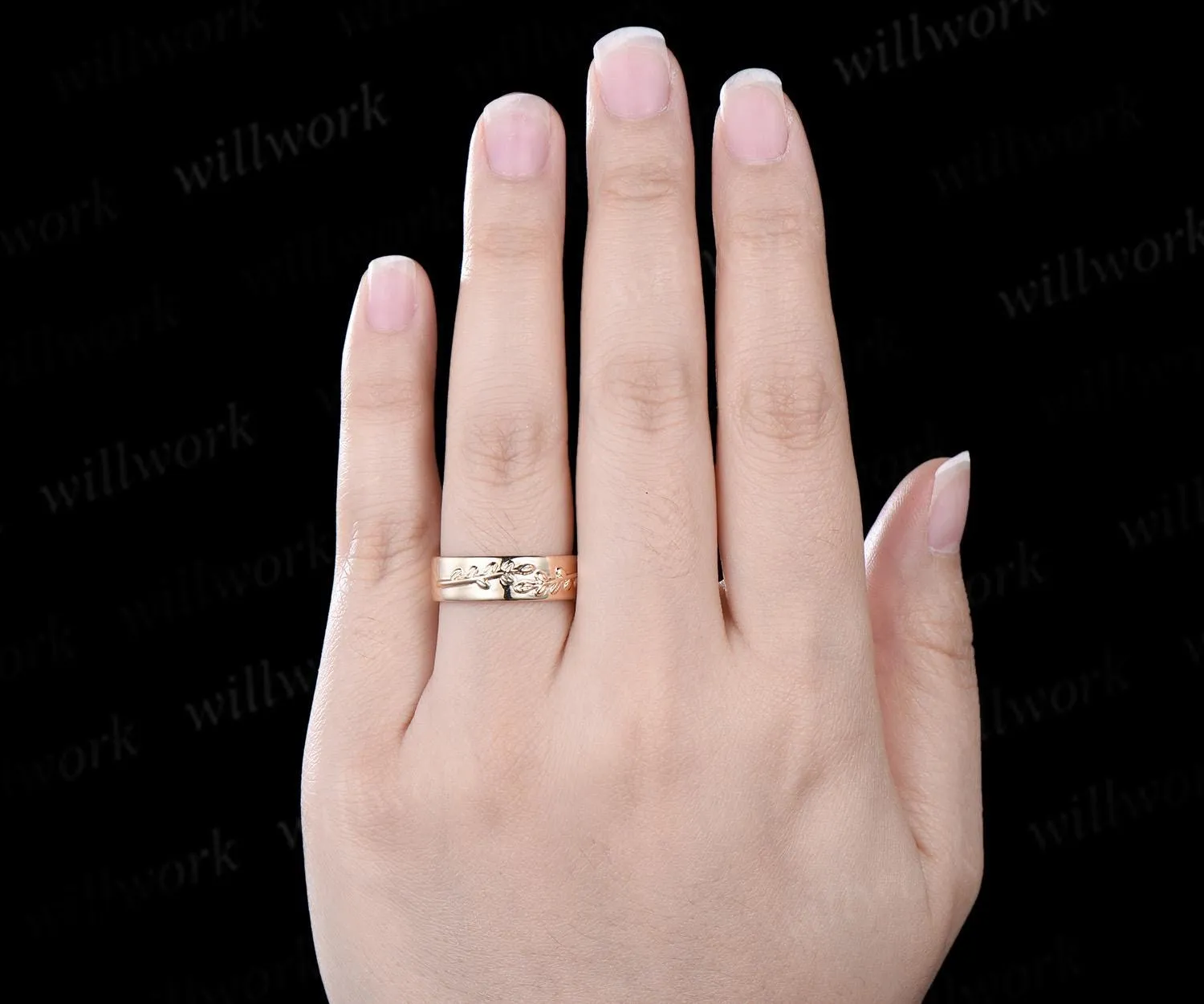 Unique leaf nature inspired wedding band vintage yellow gold Solitaire mens engagement ring retro anniversary gift sold by Willwork Jewelry product image thumbnail 3