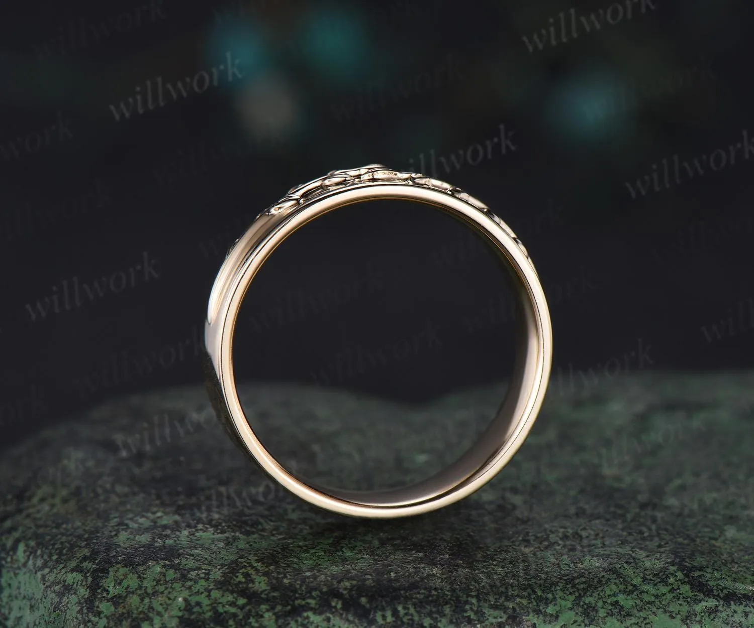 Unique leaf nature inspired wedding band vintage yellow gold Solitaire mens engagement ring retro anniversary gift sold by Willwork Jewelry product image thumbnail 5