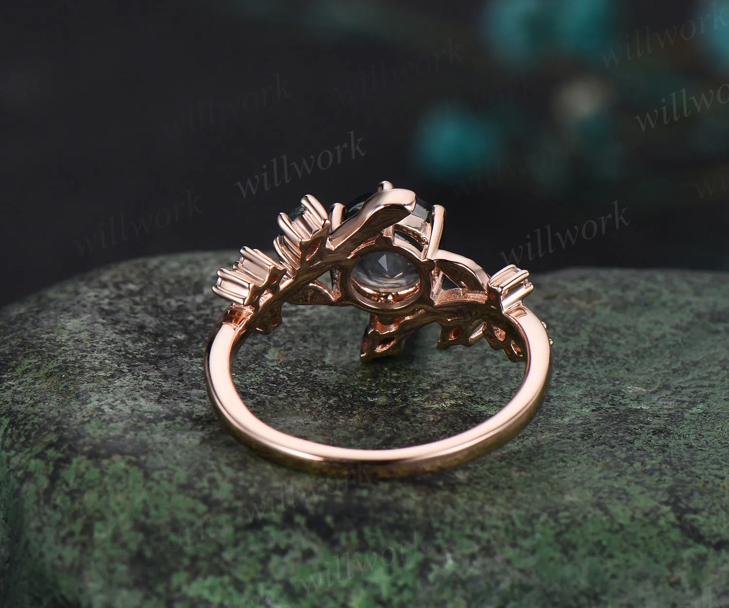 Unique Leaf Vine Moss Agate Engagement Ring Nature Inspired Twig Branch Wedding Ring 14k Rose Gold Moissanite Promise Ring Gifts sold by Willwork Jewelry product image thumbnail 4