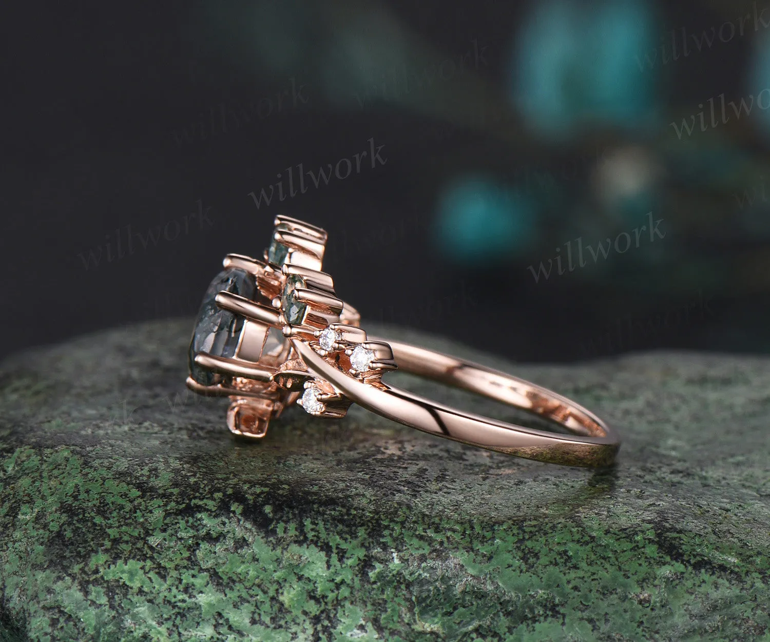 Unique Leaf Vine Moss Agate Engagement Ring Nature Inspired Twig Branch Wedding Ring 14k Rose Gold Moissanite Promise Ring Gifts sold by Willwork Jewelry product image thumbnail 3