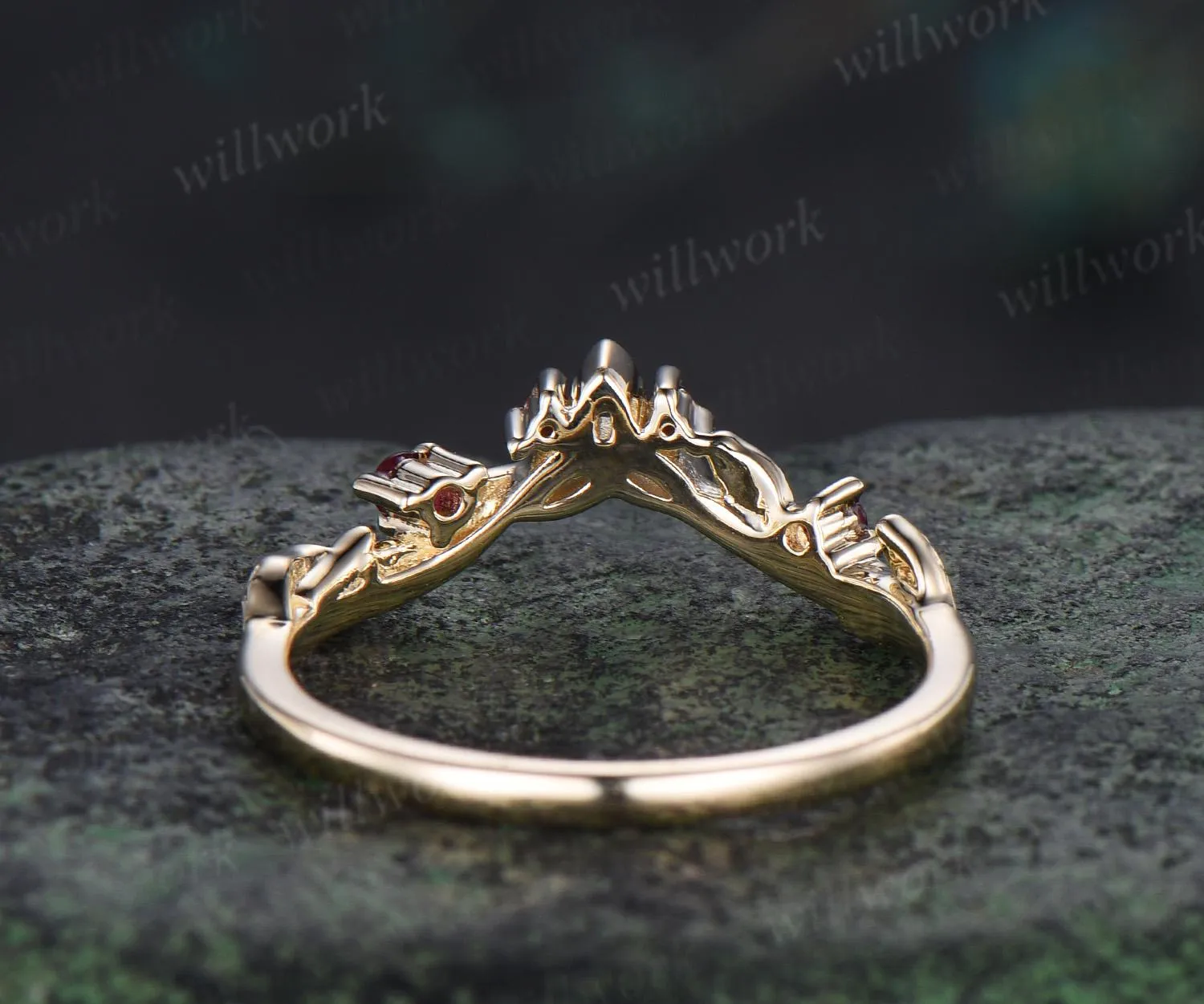 Celtic knot leaf natural ruby wedding band solid 14k yellow gold stacking matching bridal anniversary ring gift Norse Viking Jewelry sold by Willwork Jewelry product image thumbnail 5