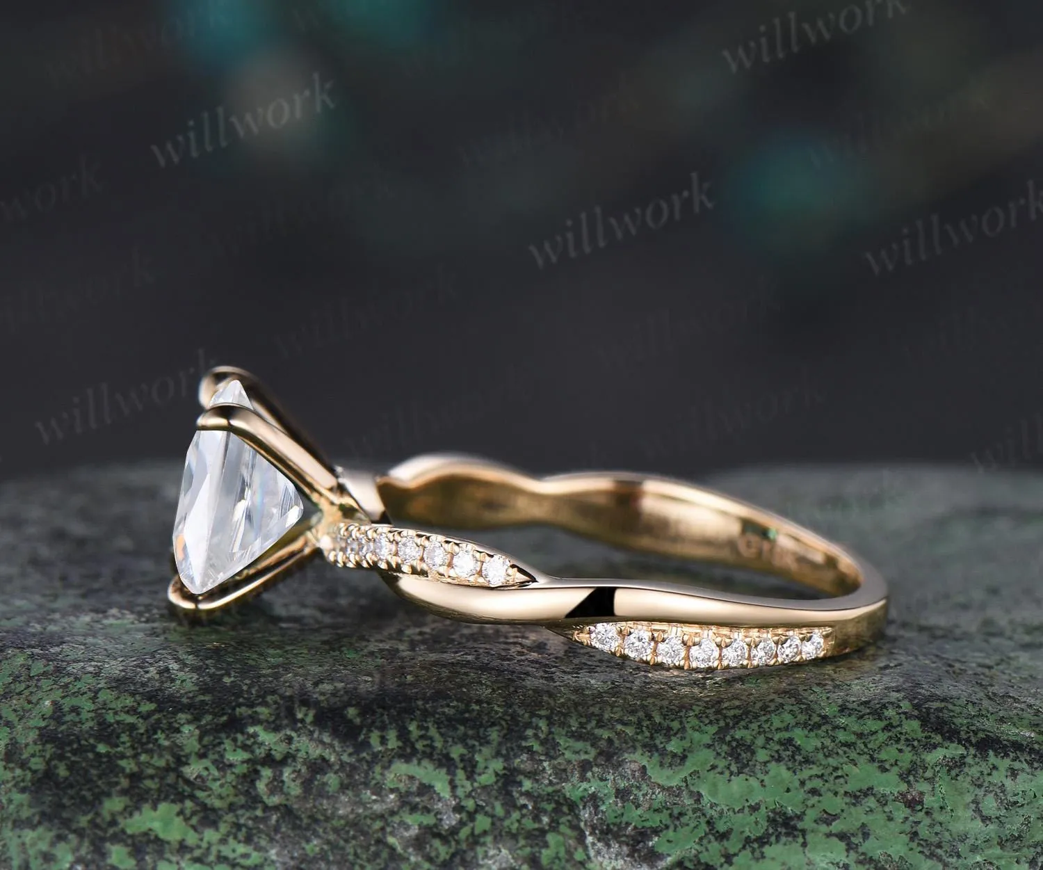 Princess cut moissanite engagement ring 14k yellow gold 3/4 eternity twisted diamond ring vintage wedding promise ring women sold by Willwork Jewelry product image thumbnail 4