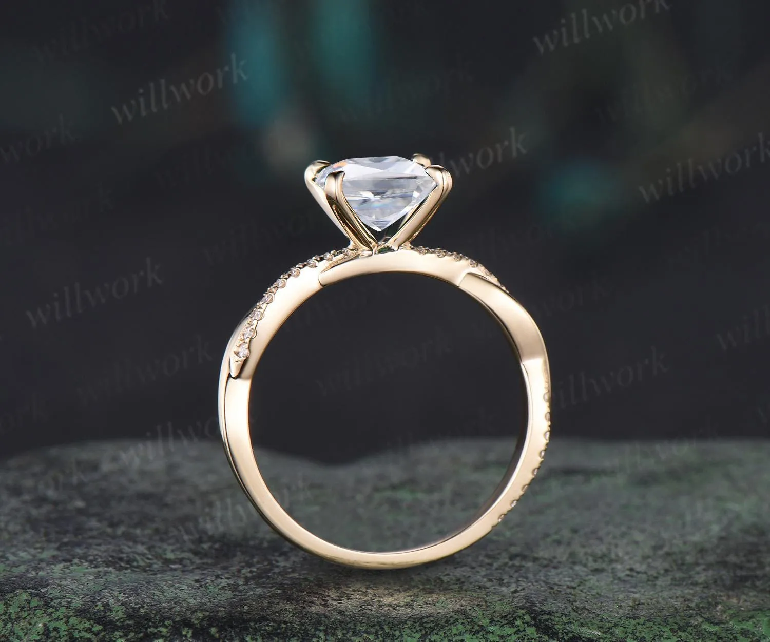 Princess cut moissanite engagement ring 14k yellow gold 3/4 eternity twisted diamond ring vintage wedding promise ring women sold by Willwork Jewelry product image thumbnail 5