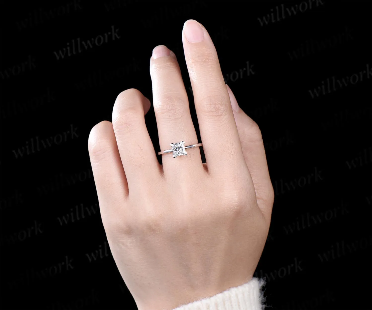 1ct princess cut IGI Certified lab grown diamond engagement ring Solitaire moissanite ring women dainty wedding promise ring women sold by Willwork Jewelry product image thumbnail 2