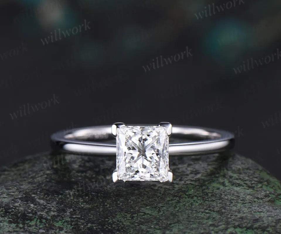 1ct princess cut IGI Certified lab grown diamond engagement ring Solitaire moissanite ring women dainty wedding promise ring women made by Willwork Jewelry