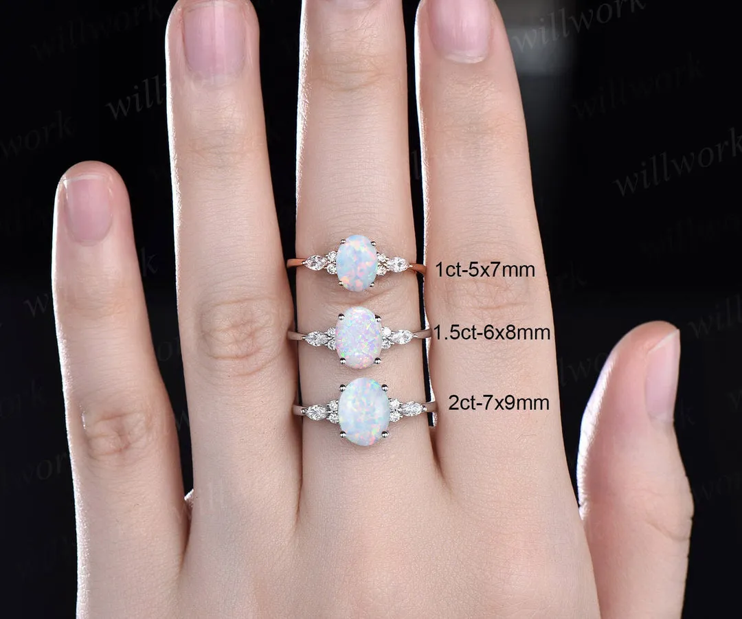 Oval cut opal engagement ring marquise diamond engagement ring women vintage promise ring sold by Willwork Jewelry product image thumbnail 5
