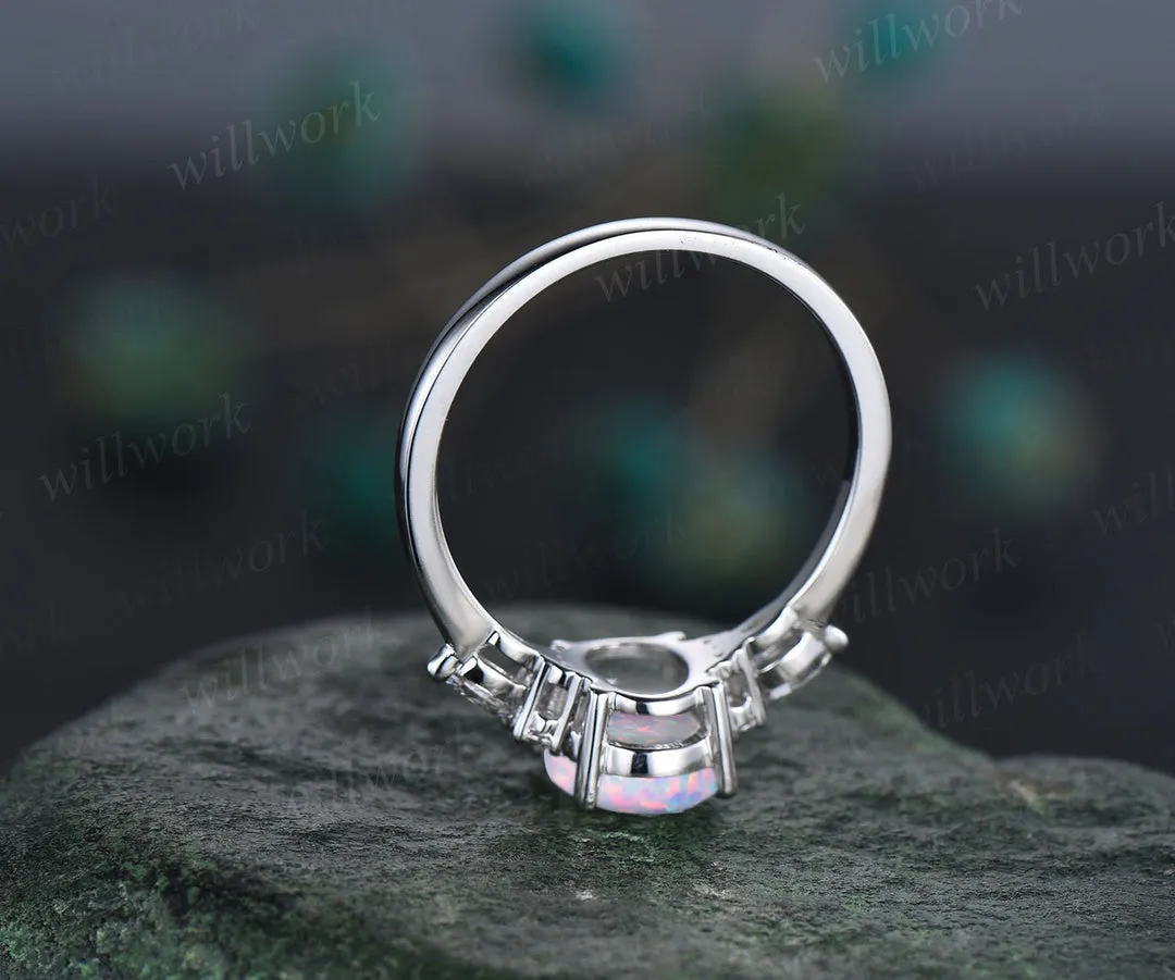 Oval cut opal engagement ring marquise diamond engagement ring women vintage promise ring sold by Willwork Jewelry product image thumbnail 3