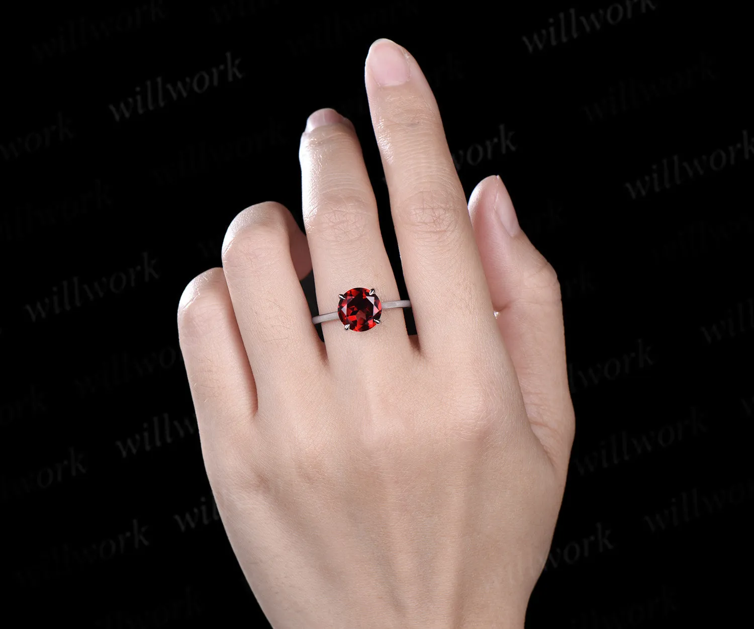 3ct round garnet engagement ring hidden halo diamond wedding ring women 14k white gold gifts for her sold by Willwork Jewelry product image thumbnail 2