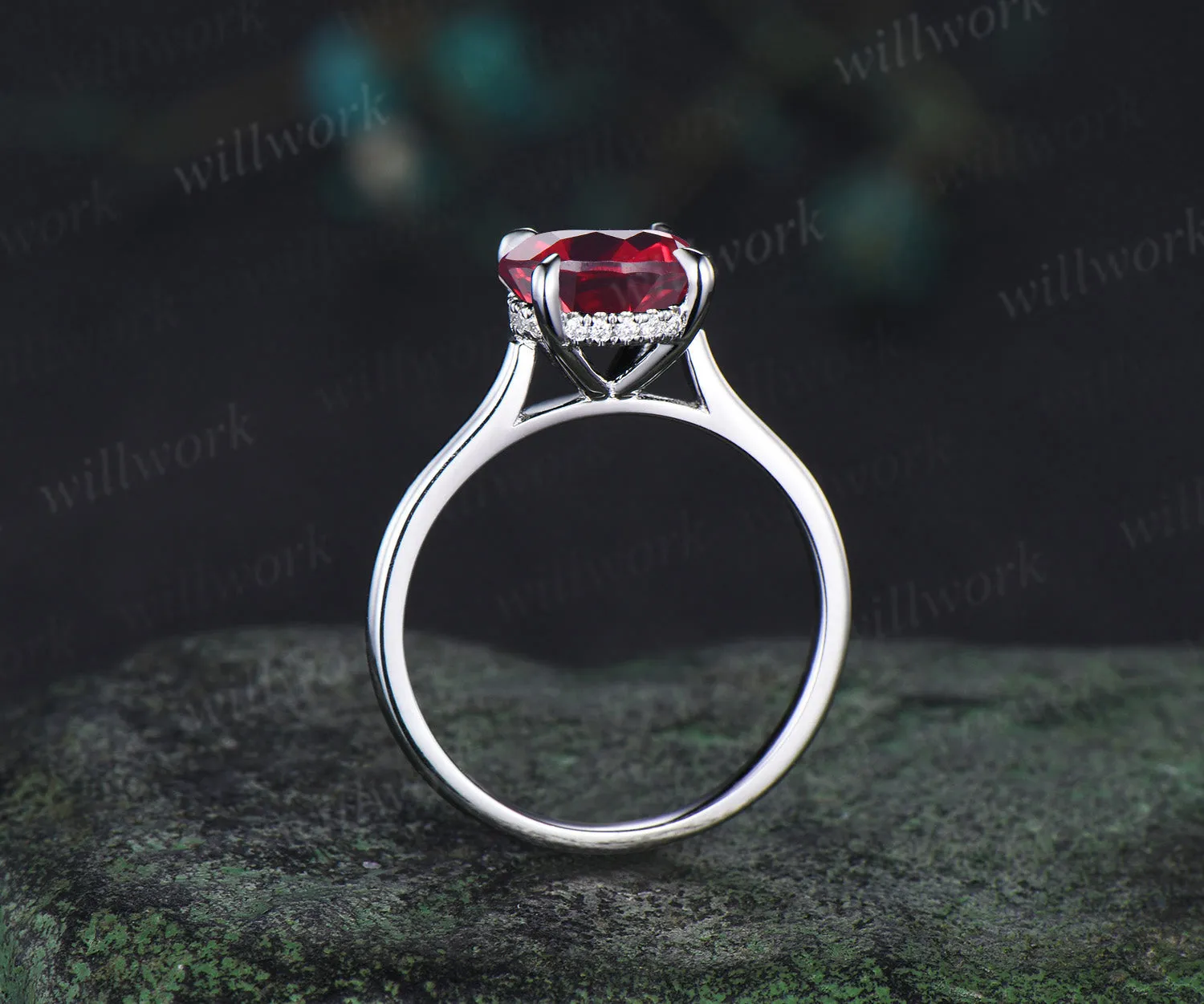 3ct round garnet engagement ring hidden halo diamond wedding ring women 14k white gold gifts for her sold by Willwork Jewelry product image thumbnail 3