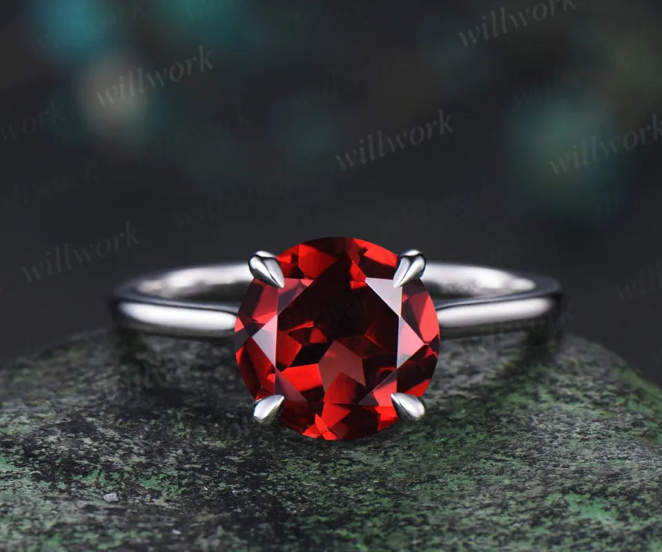 3ct round garnet engagement ring hidden halo diamond wedding ring women 14k white gold gifts for her sold by Willwork Jewelry