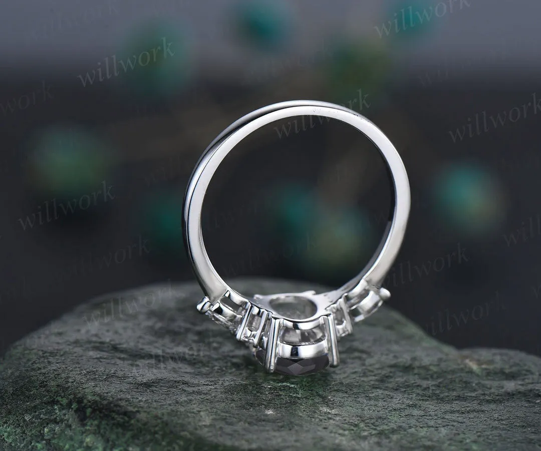 Oval Cut Salt and Pepper Diamond Engagement Ring Marquise Engagement Ring Women Diamond Ring Vintage Promise Ring sold by Willwork Jewelry product image thumbnail 2