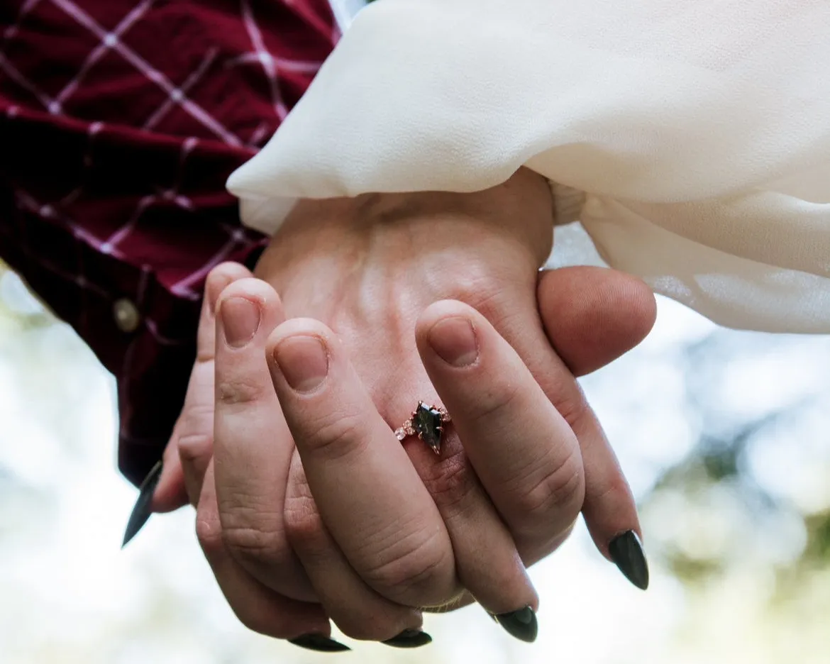 Vintage kite cut salt and pepper diamond engagement ring set unique bridal wedding ring set sold by Willwork Jewelry product image thumbnail 3