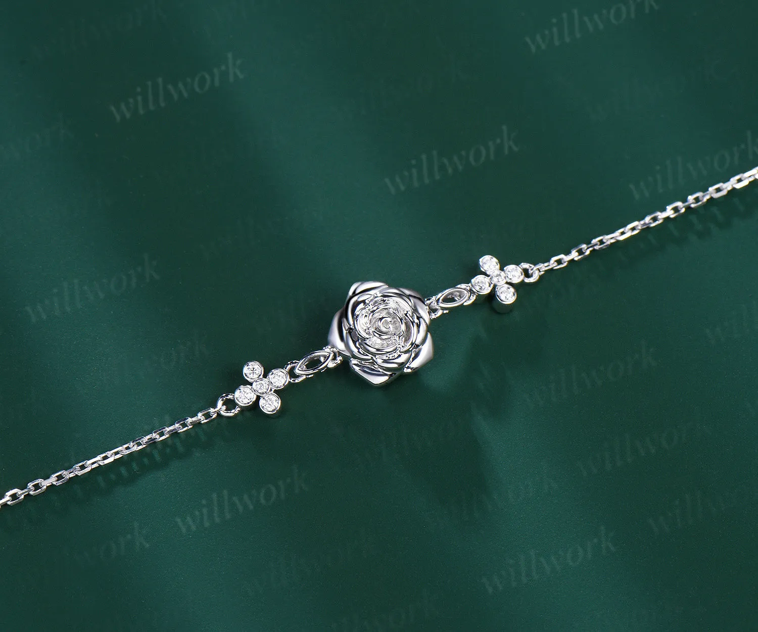 Vintage 18k Genuine white Rose Flower Chain Bracelet Nature Inspired Moissanite Floral Gold Link Bracelet Stylish Adjustable Bracelet Women sold by Willwork Jewelry product image thumbnail 2