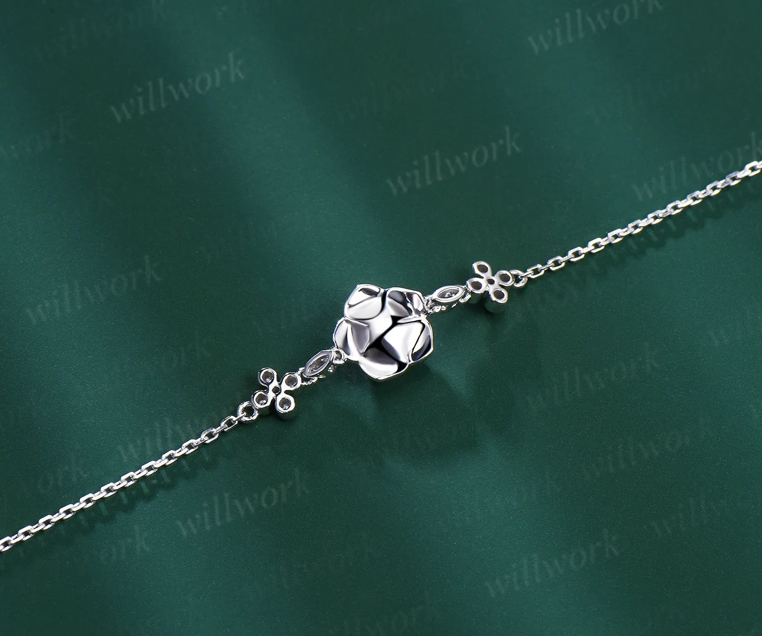 Vintage 18k Genuine white Rose Flower Chain Bracelet Nature Inspired Moissanite Floral Gold Link Bracelet Stylish Adjustable Bracelet Women sold by Willwork Jewelry product image thumbnail 4