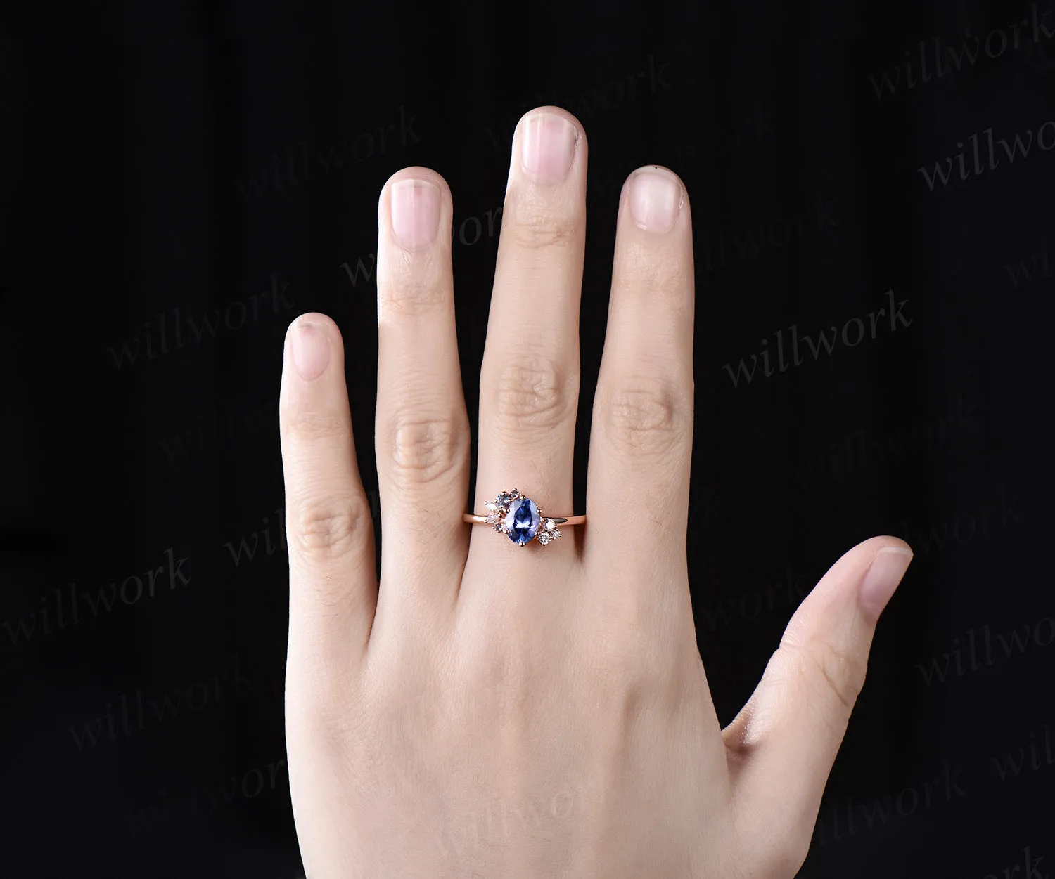 Oval cut Tanzanite ring rose gold women cluster unique engagement ring vintage art deco moissanite promise bridal ring gifts sold by Willwork Jewelry product image thumbnail 2