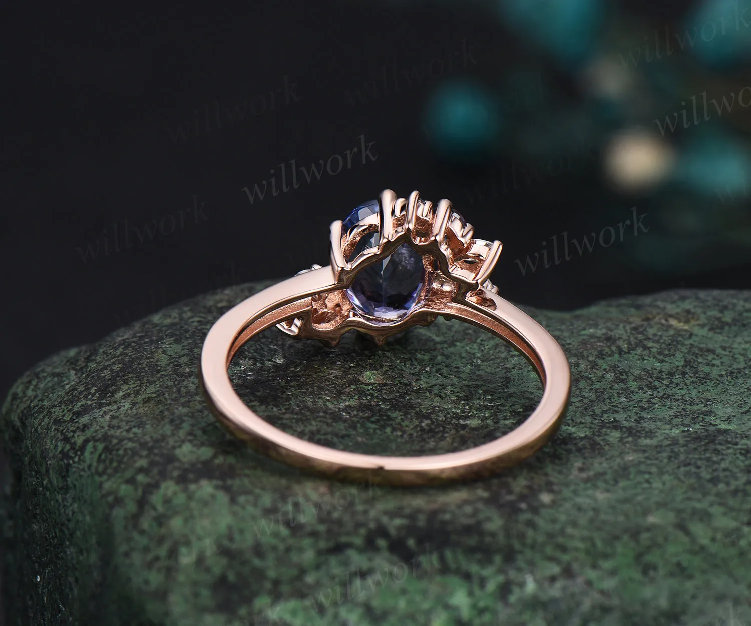 Oval cut Tanzanite ring rose gold women cluster unique engagement ring vintage art deco moissanite promise bridal ring gifts sold by Willwork Jewelry product image thumbnail 5