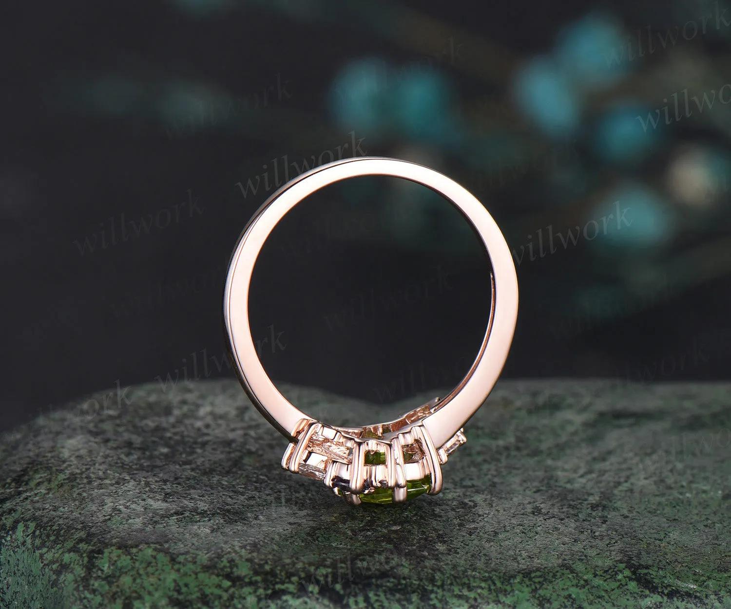 Hexagon cut natural peridot ring rose gold unique cluster engagement ring 6 prong alexandrite diamond anniversary ring jewelry sold by Willwork Jewelry product image thumbnail 5