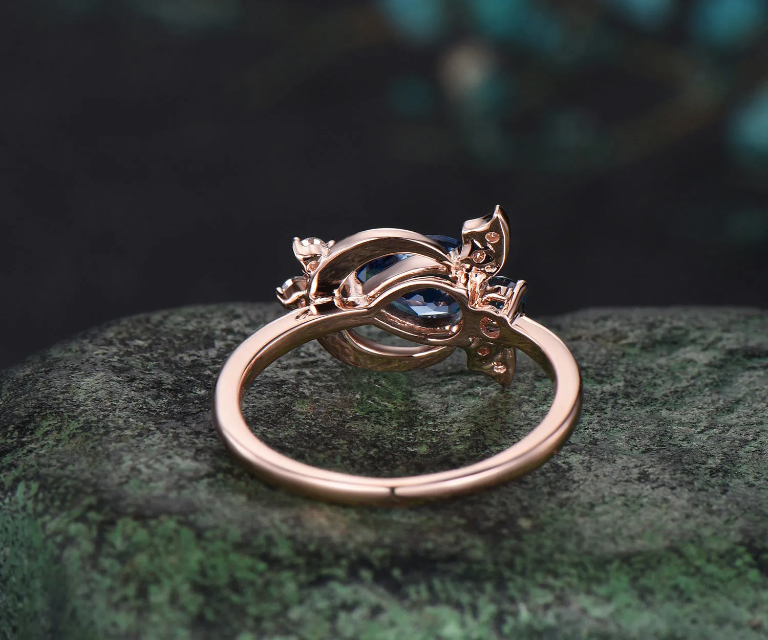 Pear London blue topaz ring vintage unique moon bat engagement ring cluster diamond ring women east to west anniversary wedding ring gift sold by Willwork Jewelry product image thumbnail 5