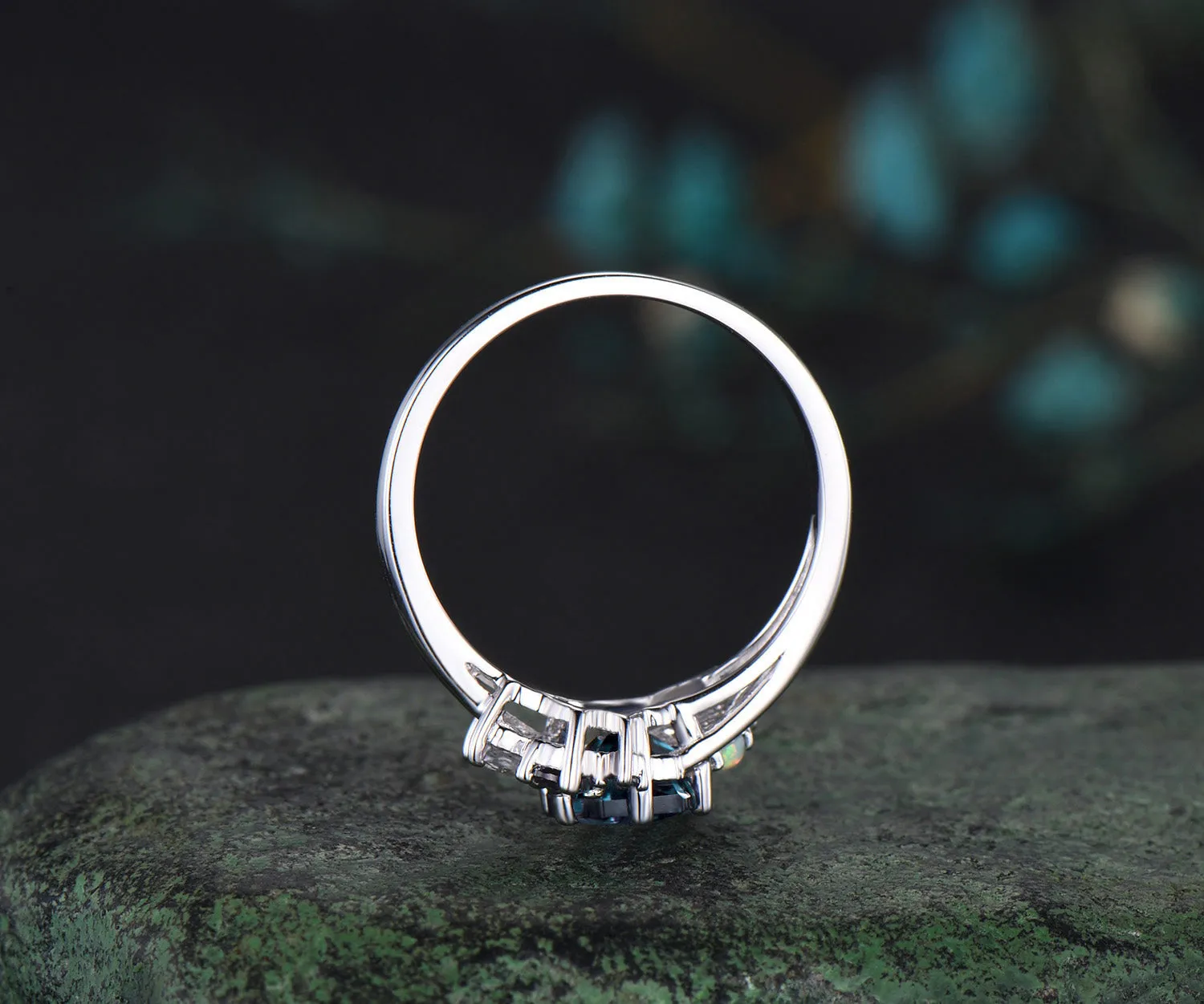 Hexagon Cut Alexandrite ring white gold cluster split shank unique Engagement Ring moonstone opal wedding ring women sold by Willwork Jewelry product image thumbnail 5