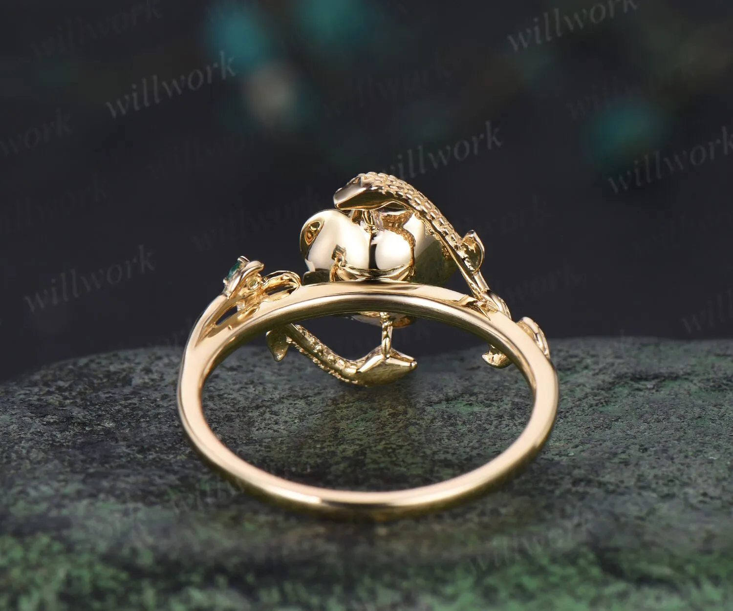 Round cut ruby engagement ring flower floral snake three stone emerald ring vintage wedding ring women jewelry sold by Willwork Jewelry product image thumbnail 4