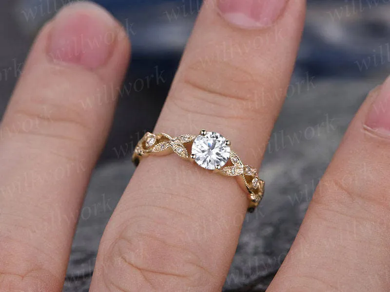 Round Moissanite Engagement Ring Solid 14k Rose Gold Full Eternity Ring 5mm Round Cut Moissanite Flower Unique Antique Gift Bridal Promise Ring sold by Willwork Jewelry product image thumbnail 2