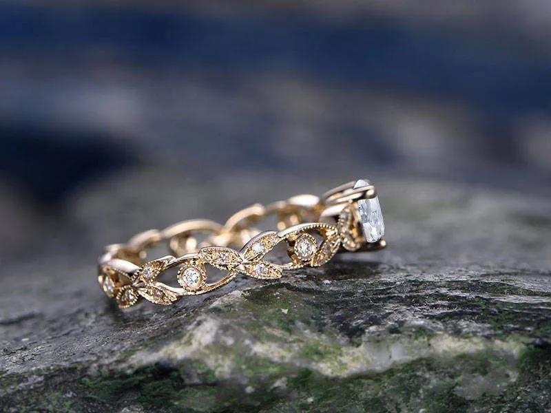 Round Moissanite Engagement Ring Solid 14k Rose Gold Full Eternity Ring 5mm Round Cut Moissanite Flower Unique Antique Gift Bridal Promise Ring sold by Willwork Jewelry product image thumbnail 3