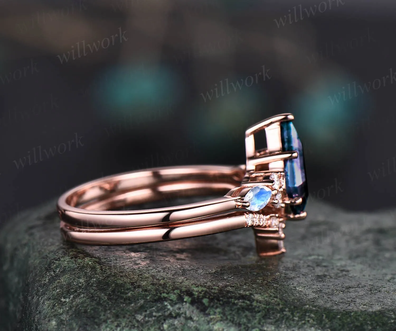 READY TO SHIP: Kite Alexandrite Engagement Ring Set -- Silver Gold Plated -- Ring Size: 5 US sold by Willwork Jewelry product image thumbnail 4