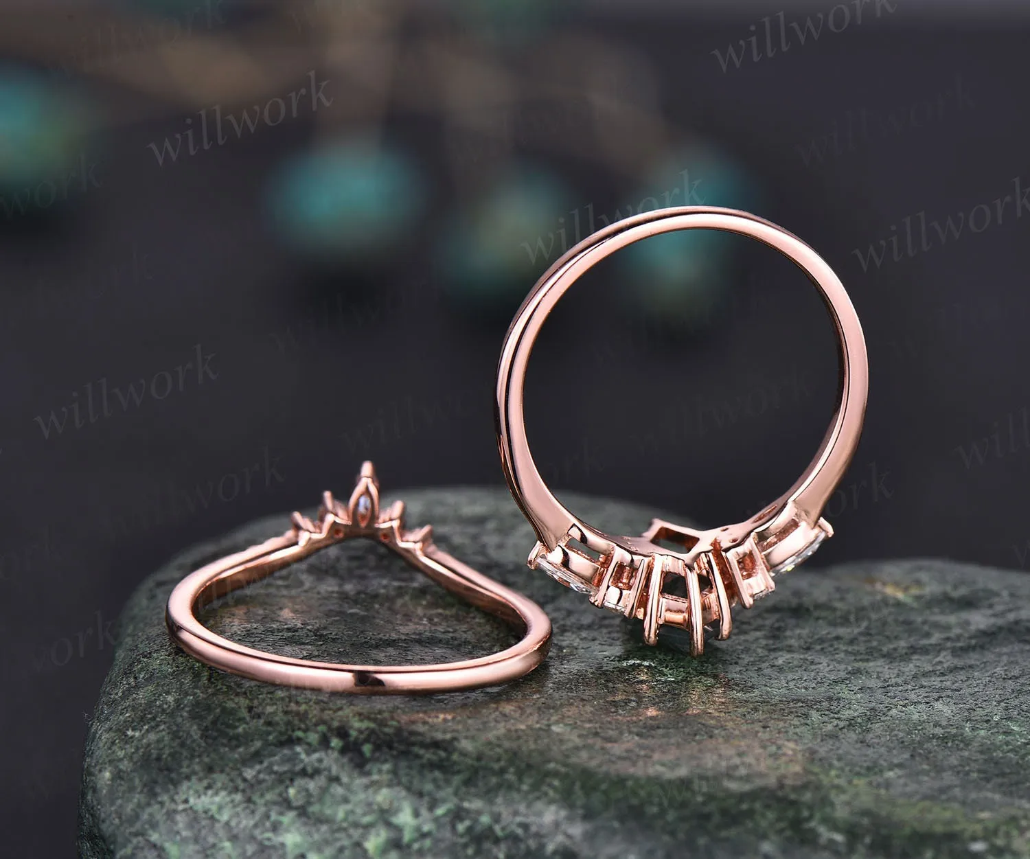 READY TO SHIP: Kite Alexandrite Engagement Ring Set -- Silver Gold Plated -- Ring Size: 5 US sold by Willwork Jewelry product image thumbnail 5