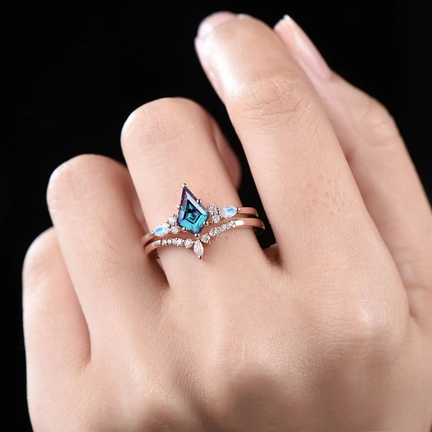 READY TO SHIP: Kite Alexandrite Engagement Ring Set -- Silver Gold Plated -- Ring Size: 5 US sold by Willwork Jewelry product image thumbnail 2