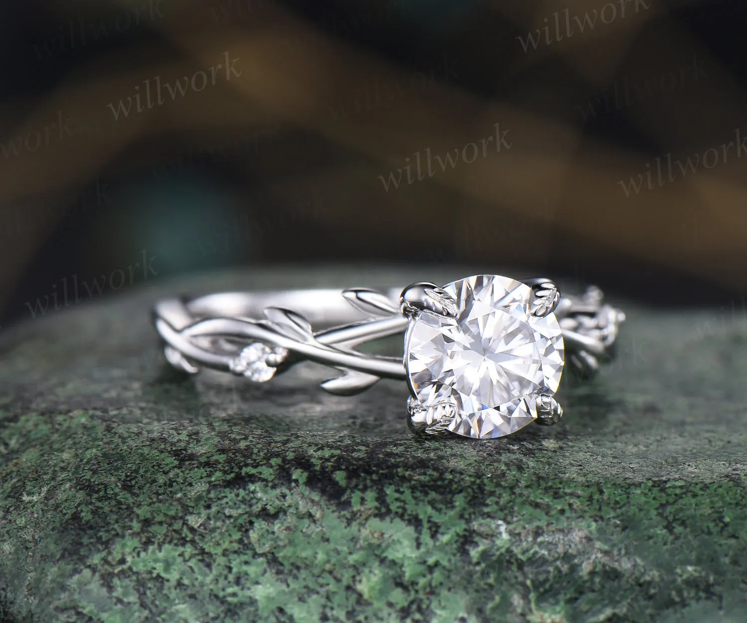 READY TO SHIP: Round Moissanite Engagement Ring -- 10K Yellow Gold -- Ring Size: 7 US sold by Willwork Jewelry product image thumbnail 3