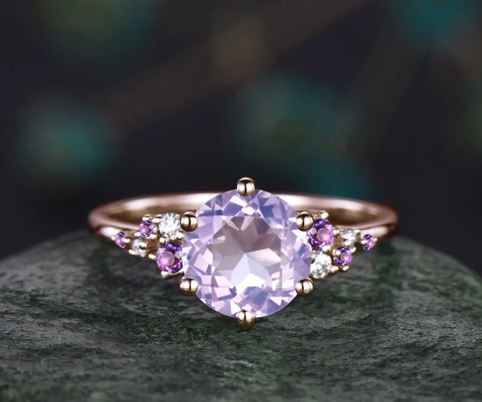 READY TO SHIP: Round Lavender Amethyst Engagement Ring - Silver Rose Plated - Ring Size: 6.5 US made by Willwork Jewelry