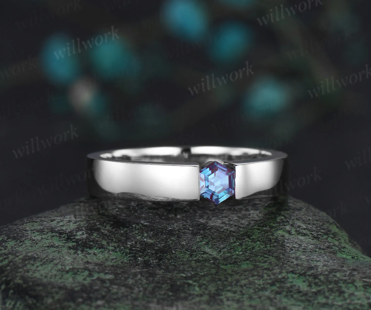 READY TO SHIP: Hexagon Cut Alexandirte Men Ring - Sterling Silver - Ring Size: 11.5 US sold by Willwork Jewelry product image thumbnail 2