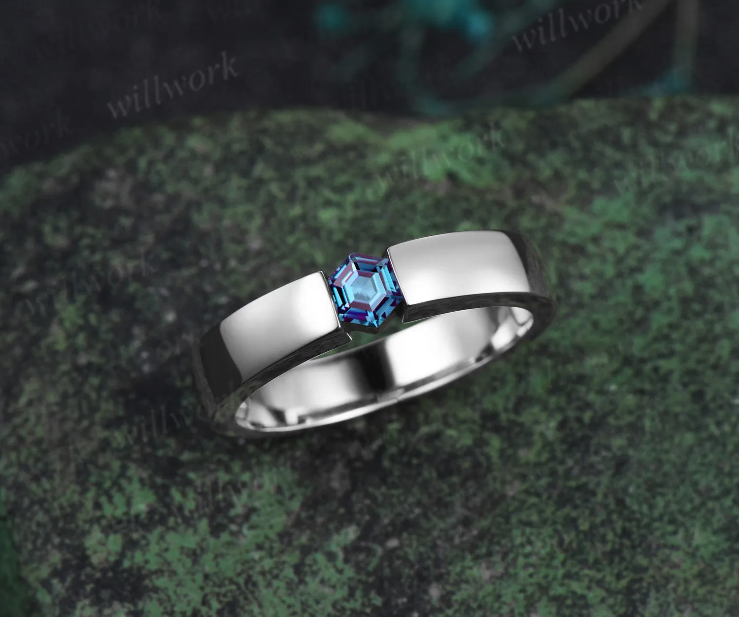 READY TO SHIP: Hexagon Cut Alexandirte Men Ring - Sterling Silver - Ring Size: 11.5 US sold by Willwork Jewelry product image thumbnail 5