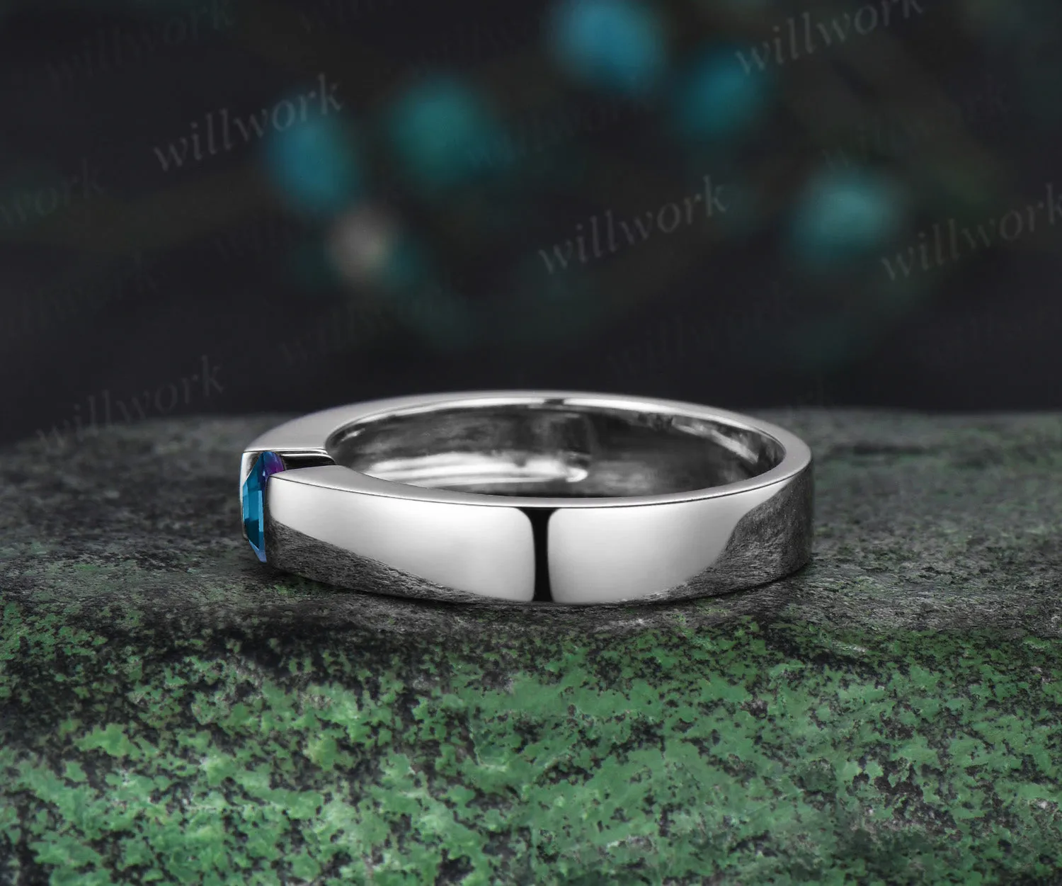 READY TO SHIP: Hexagon Cut Alexandirte Men Ring - Sterling Silver - Ring Size: 11.5 US sold by Willwork Jewelry product image thumbnail 3