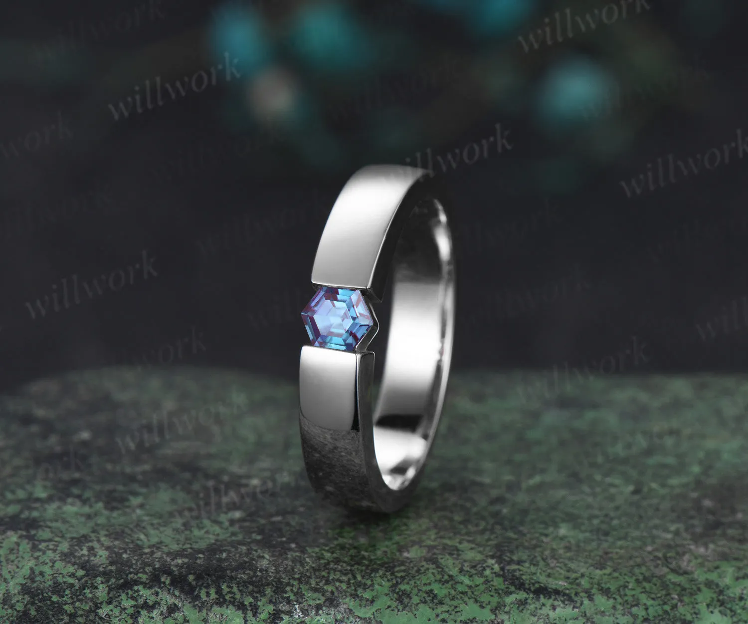 READY TO SHIP: Hexagon Cut Alexandirte Men Ring - Sterling Silver - Ring Size: 11.5 US sold by Willwork Jewelry