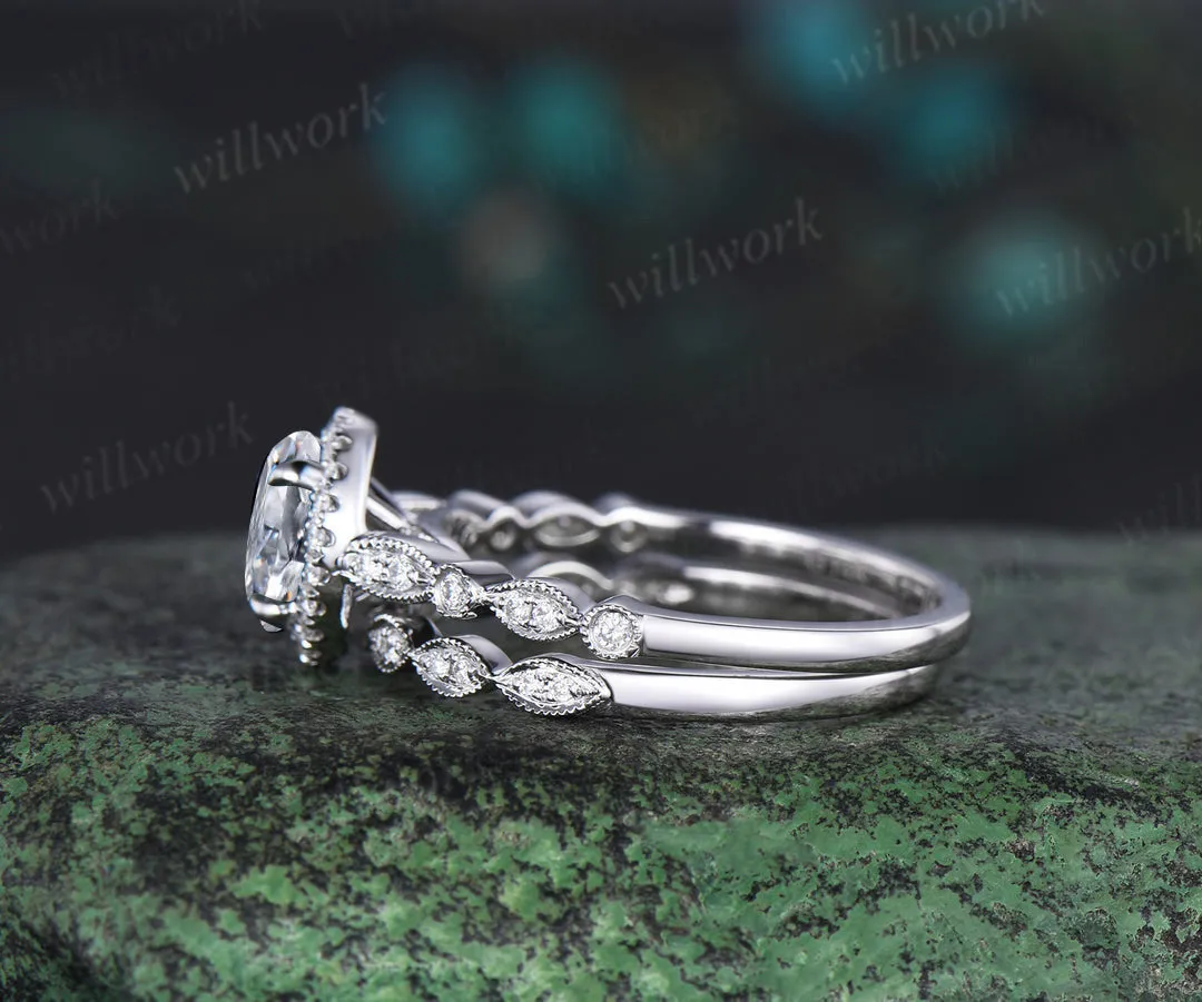 Round IGI Lab Grown Diamond Halo Engagement Ring Set Half Eternity Bridal Wedding Ring Set sold by Willwork Jewelry product image thumbnail 5