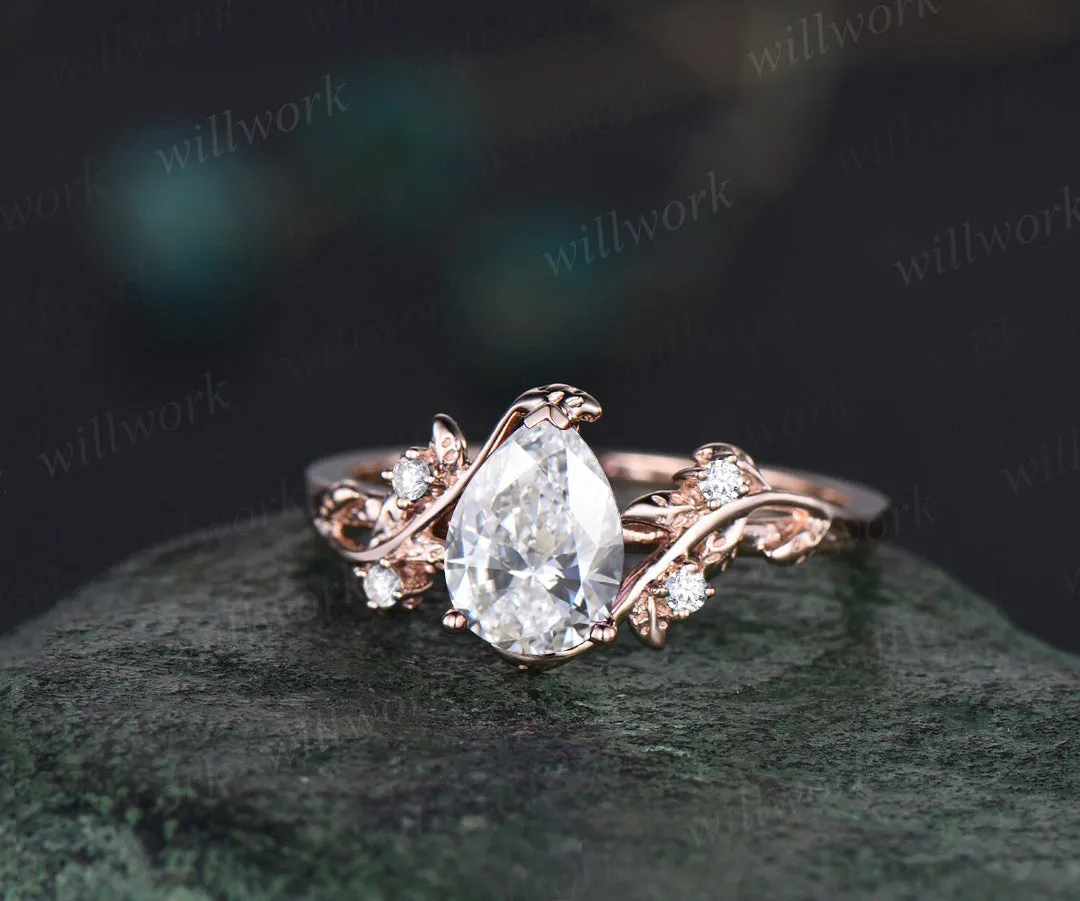 Pear IGI Lab Grown Diamond Engagement Ring Twig Leaf Nature Inspired Ring sold by Willwork Jewelry product image thumbnail 5