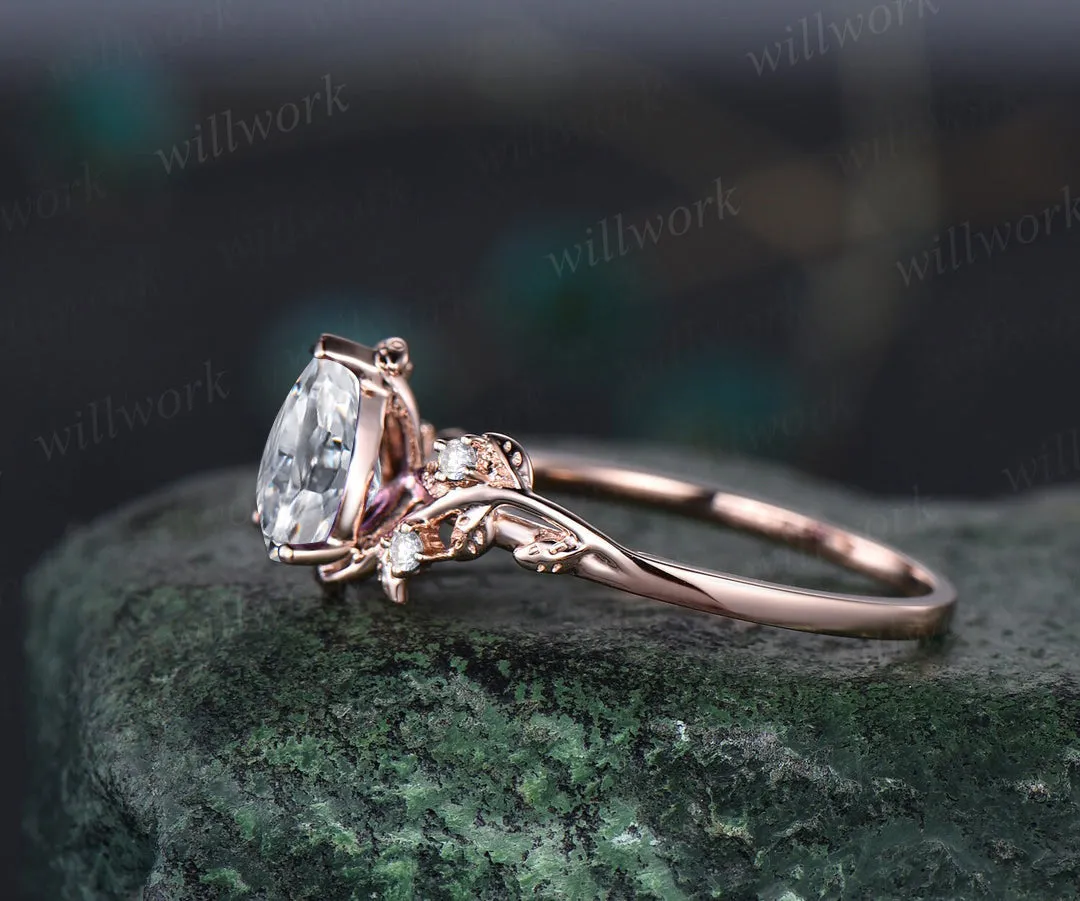 Pear IGI Lab Grown Diamond Engagement Ring Twig Leaf Nature Inspired Ring sold by Willwork Jewelry product image thumbnail 4