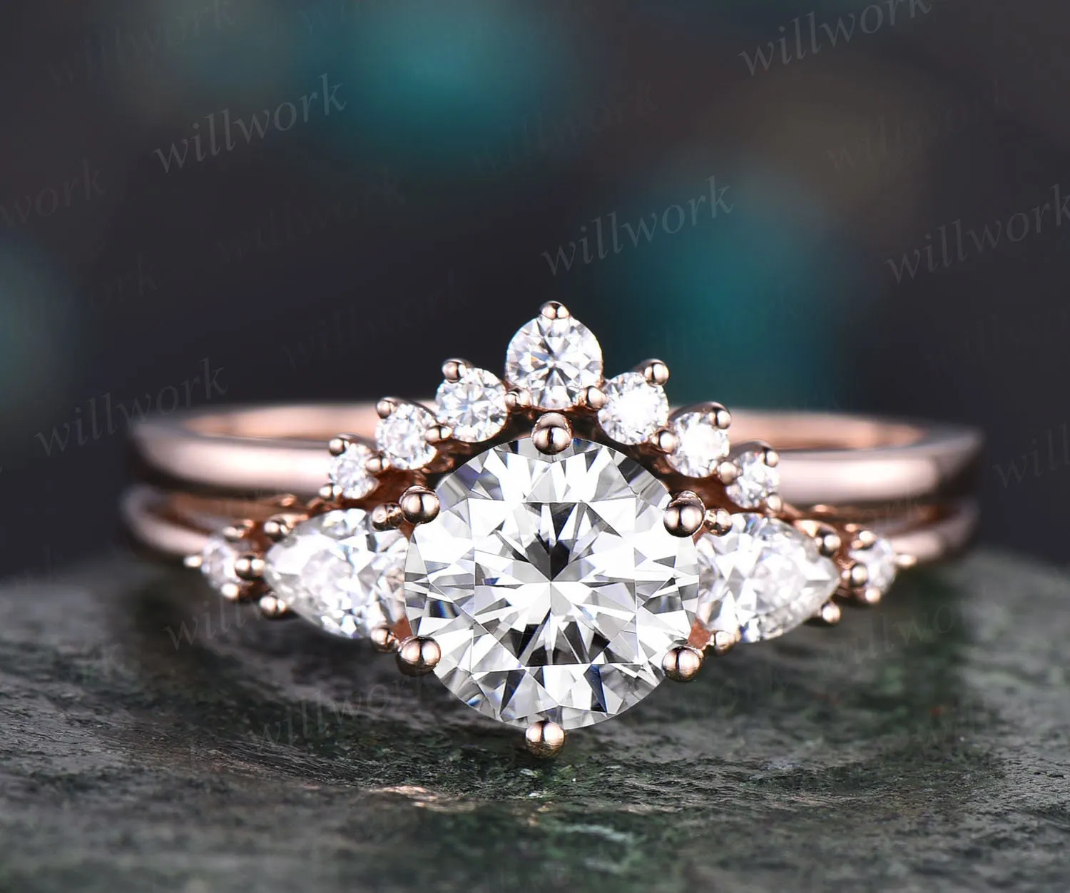 Round Cut IGI Lab Grown Diamond Ring Set Five Stone Promise Bridal Wedding Ring Set sold by Willwork Jewelry