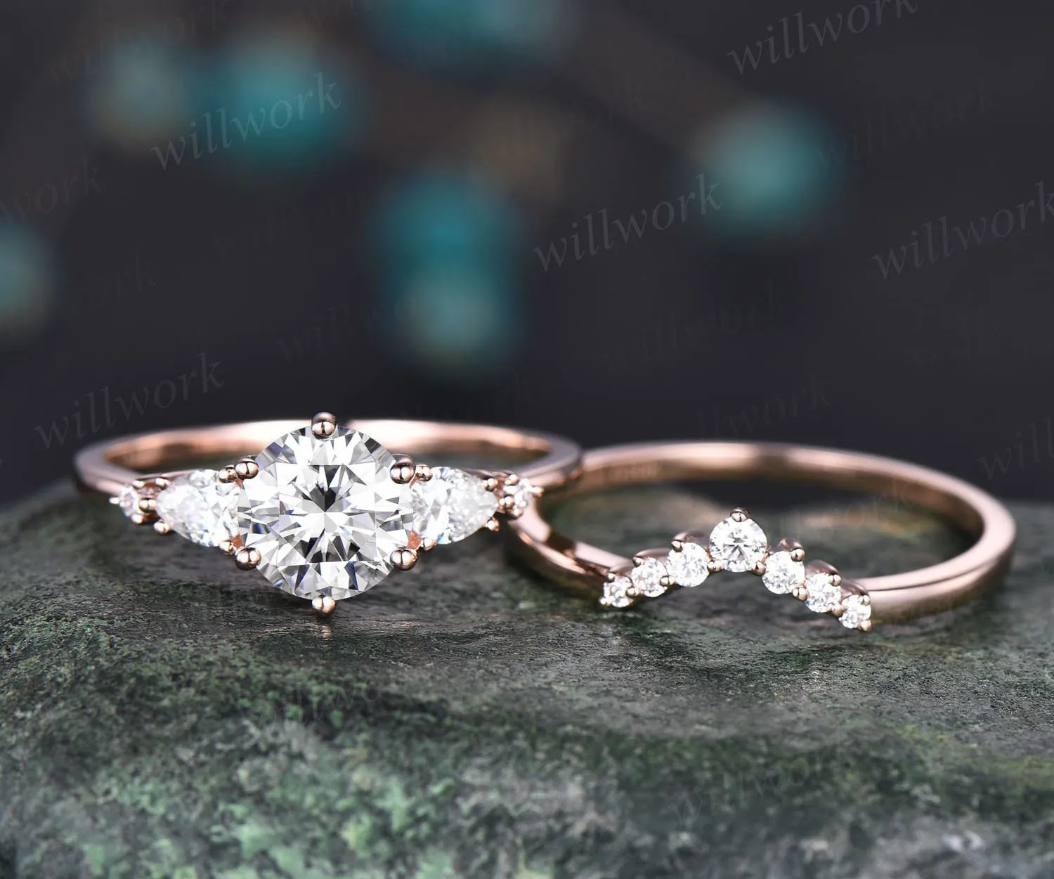 Round Cut IGI Lab Grown Diamond Ring Set Five Stone Promise Bridal Wedding Ring Set sold by Willwork Jewelry product image thumbnail 4