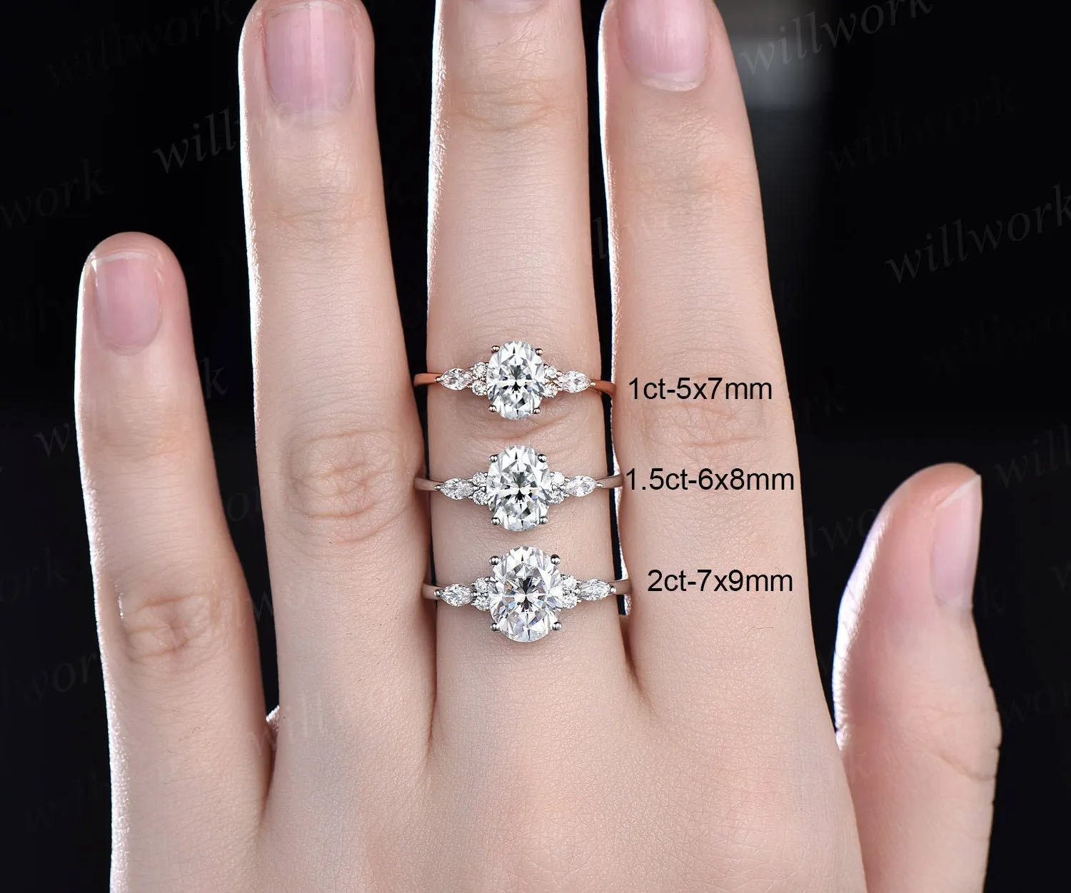 Oval IGI Lab Grown Diamond Engagement Ring Art Deco Unique 7 Stones Engagement Ring sold by Willwork Jewelry product image thumbnail 2