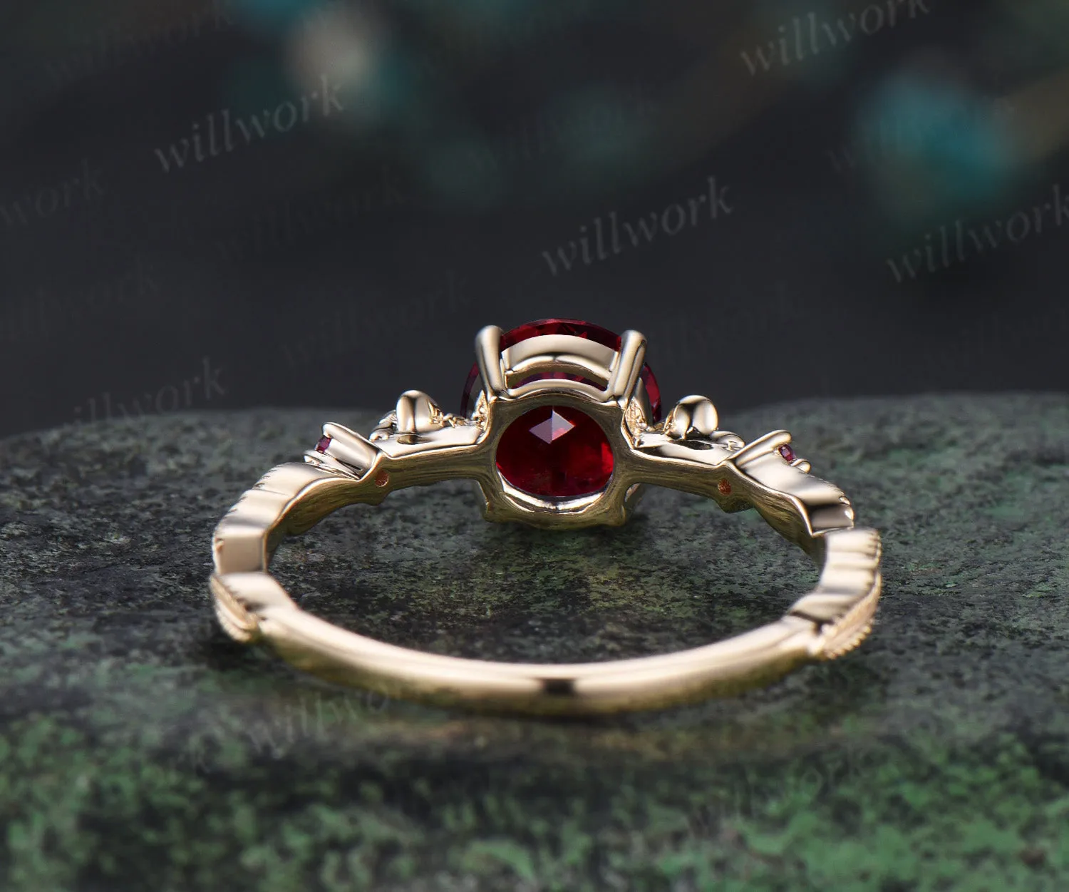 1ct round cut red ruby ring vintage floral leaf engagement ring yellow gold ruby unique promise ring her sold by Willwork Jewelry product image thumbnail 5