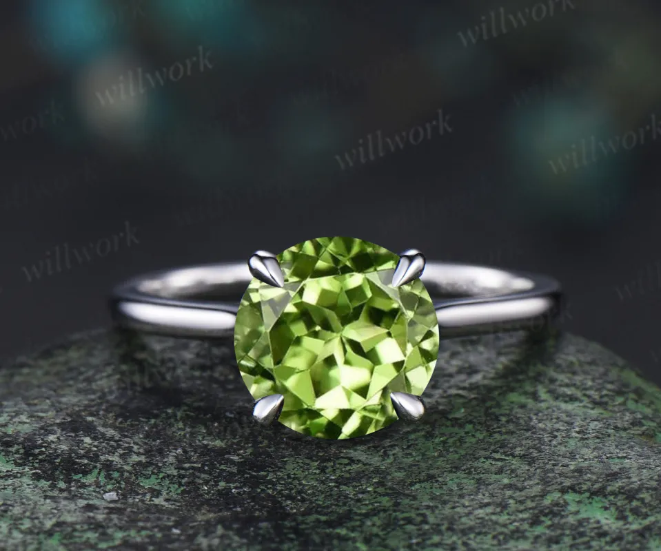 3ct round peridot engagement ring hidden halo diamond wedding ring women 14k white gold sold by Willwork Jewelry
