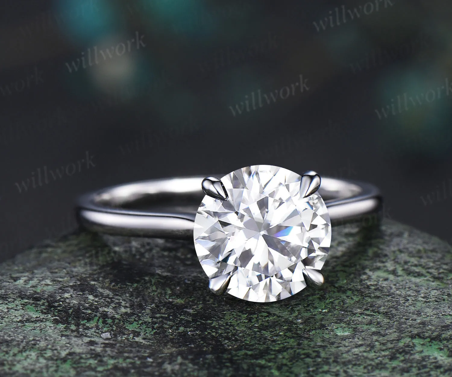 3ct round cut moissanite engagement ring hidden halo diamond promise ring women 14k white gold sold by Willwork Jewelry product image thumbnail 4