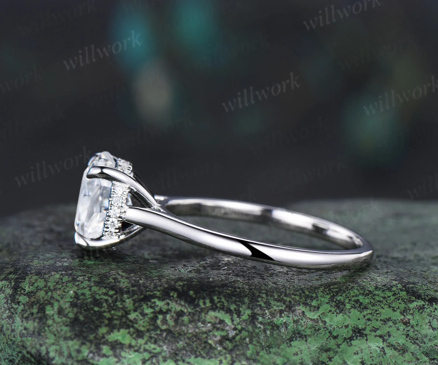 3ct round cut moissanite engagement ring hidden halo diamond promise ring women 14k white gold sold by Willwork Jewelry product image thumbnail 5
