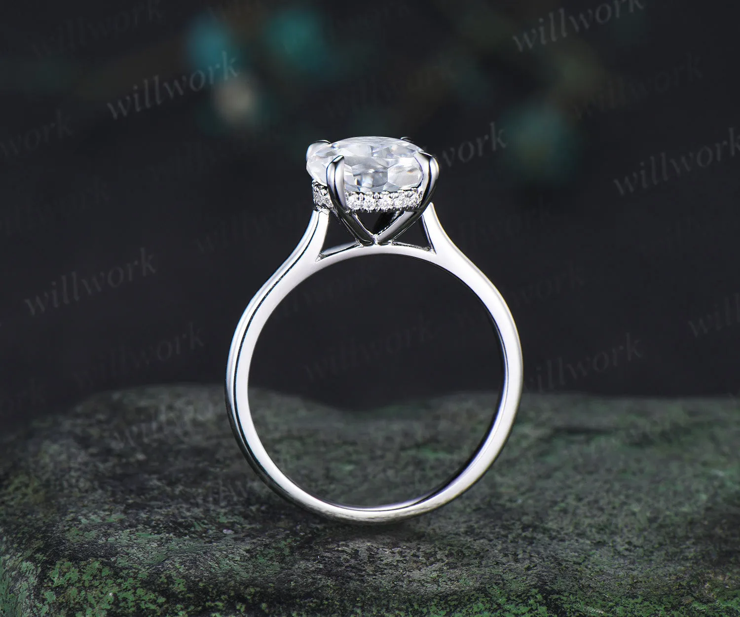 3ct round cut moissanite engagement ring hidden halo diamond promise ring women 14k white gold sold by Willwork Jewelry product image thumbnail 2
